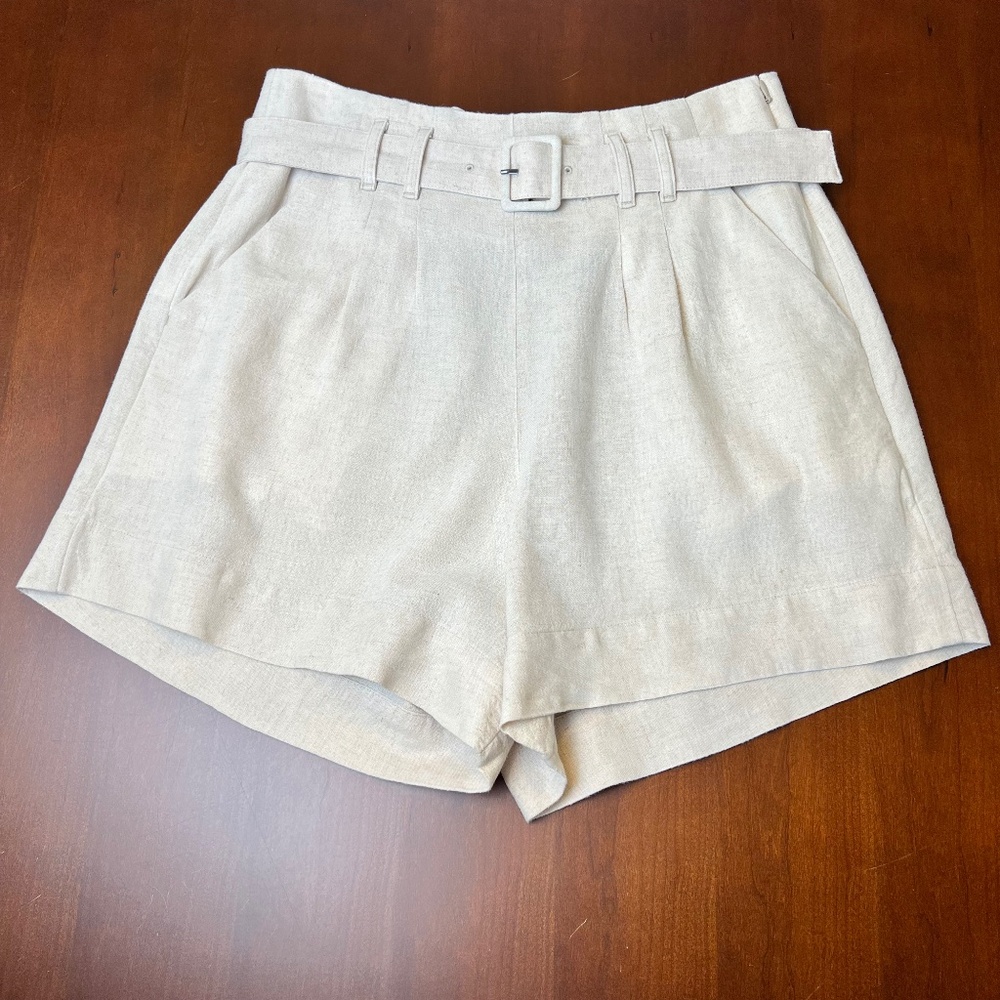 Abercrombie & Fitch Cream Belted Linen Blend Shorts